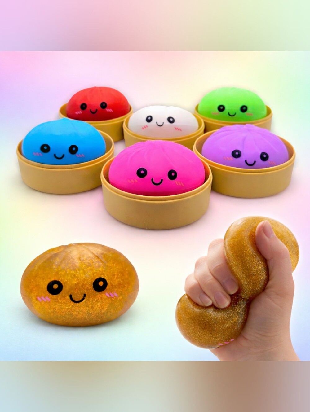 2 PIECES Mystery Rainbow Dumpling Squishy Bundle Collectible Kawaii Squeeze Toy